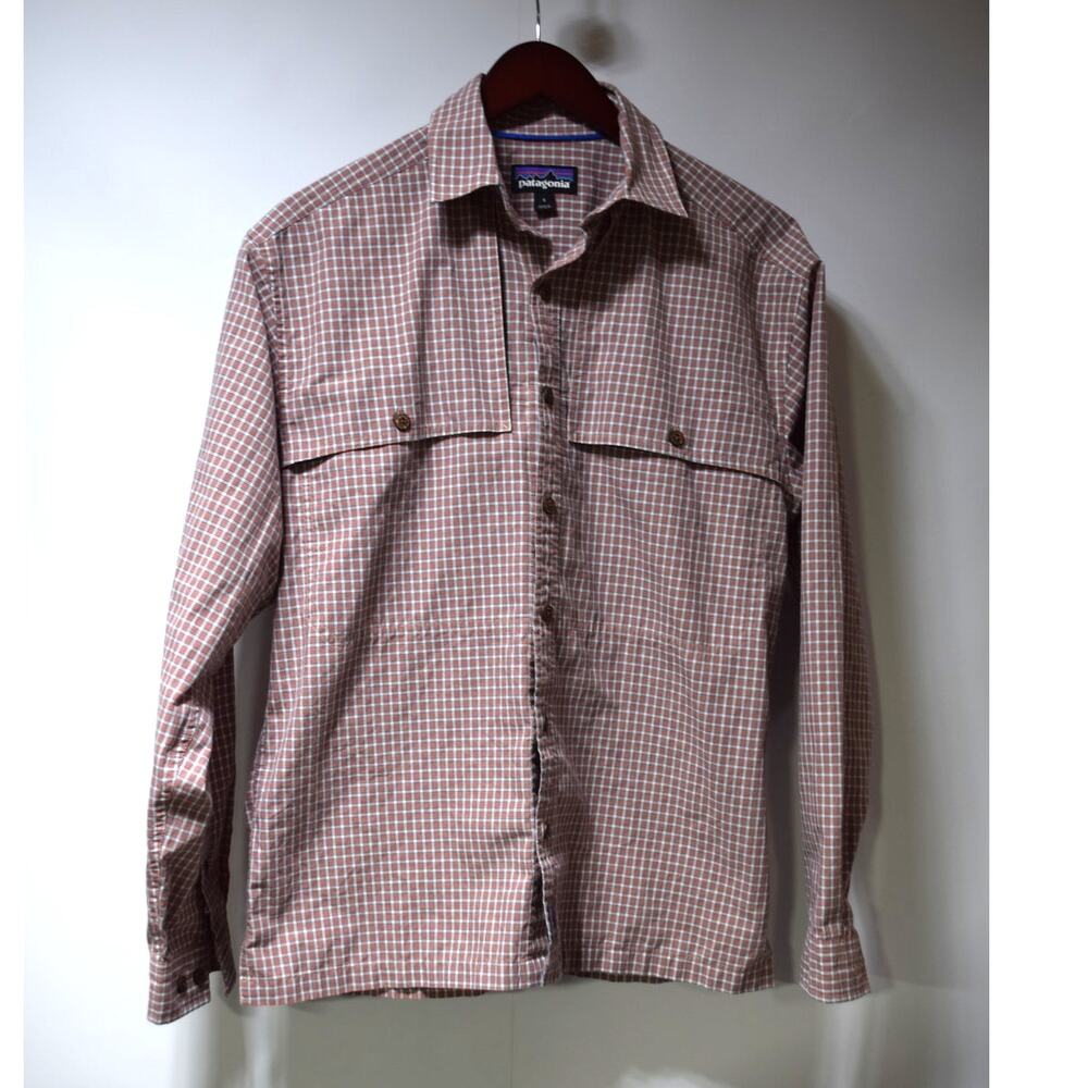 Patagonia Plaid Button Front Shirt Long Sleeve Brown Blue Size Small